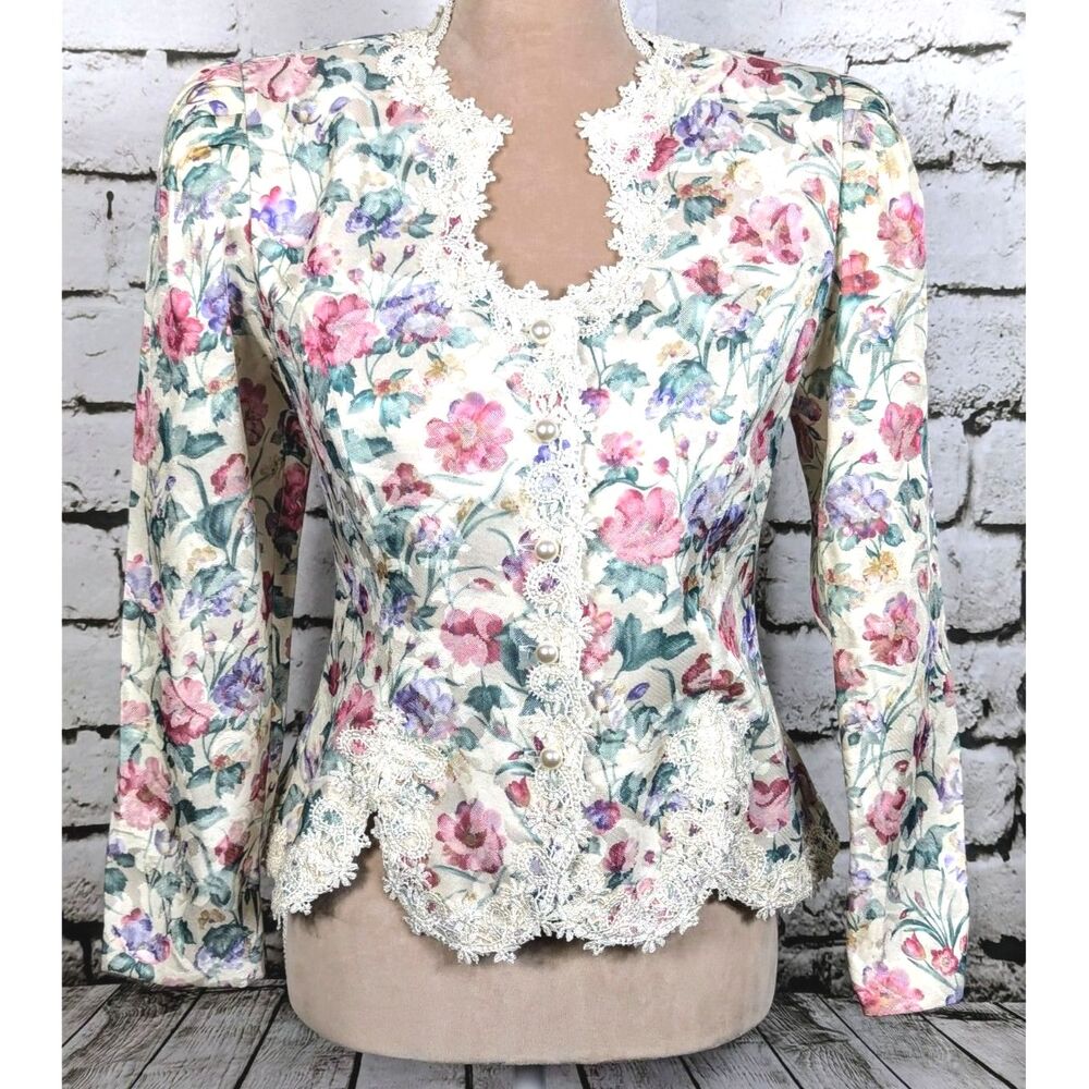 Vintage Floral Chintz Brocade Coastal Grandma English Garden Cottage Jacket 4P